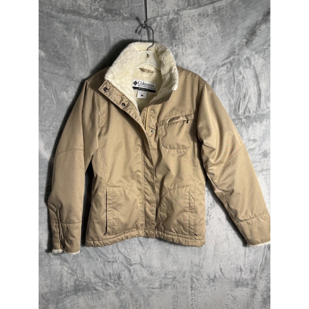 Columbia Womens Tan coat Quilted lined Faux‎ Fur Collar  Zip Winter Jacket small
